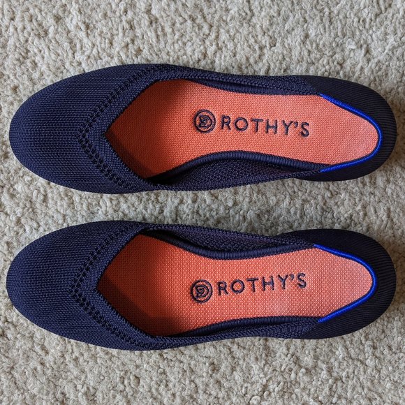 Rothy's retired Navy Blue Honeycomb Design Flats with Coral Insole - Picture 3 of 11